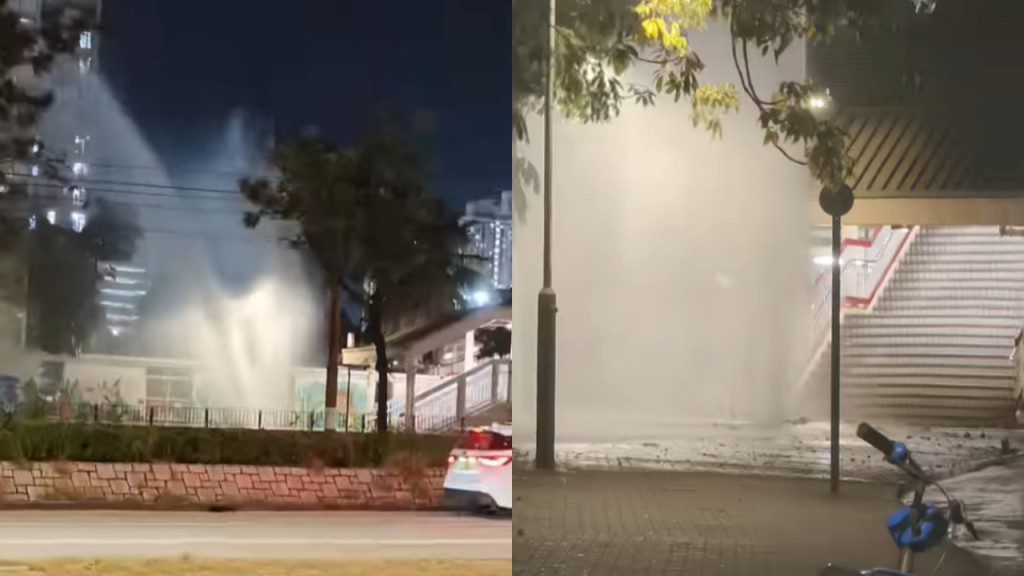 天水圍行人道鹹水管爆裂 天悅邨天頌苑供水受影響