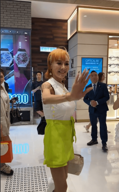 葉子楣向粉絲揮手打招呼,手臂顯得纖幼。