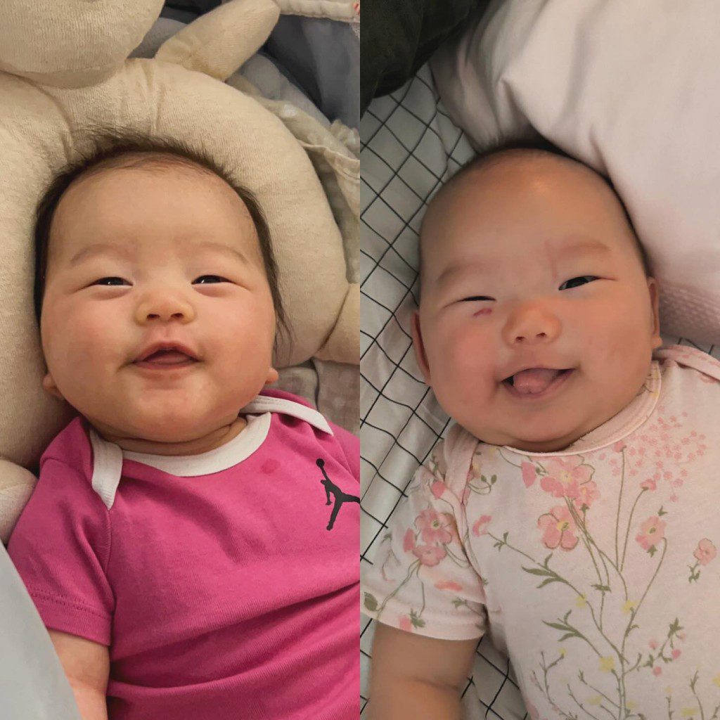梁諾妍在IG貼出兩個女兒的初生嬰兒照片。