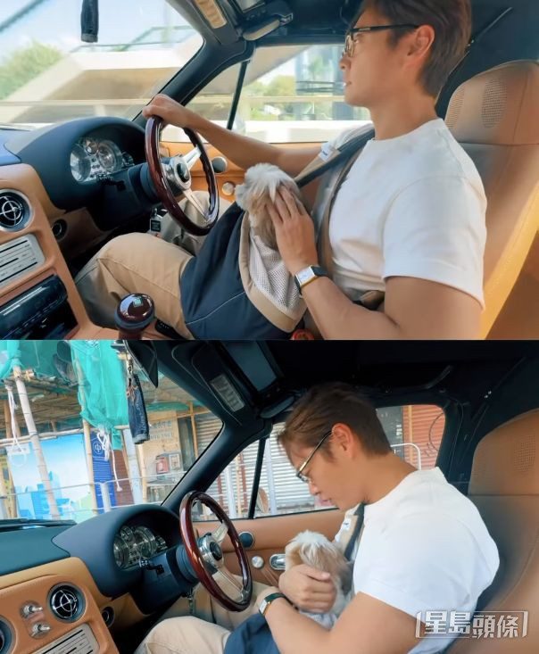他一邊駕車，一邊溫柔撫摸身旁的「靚女」。