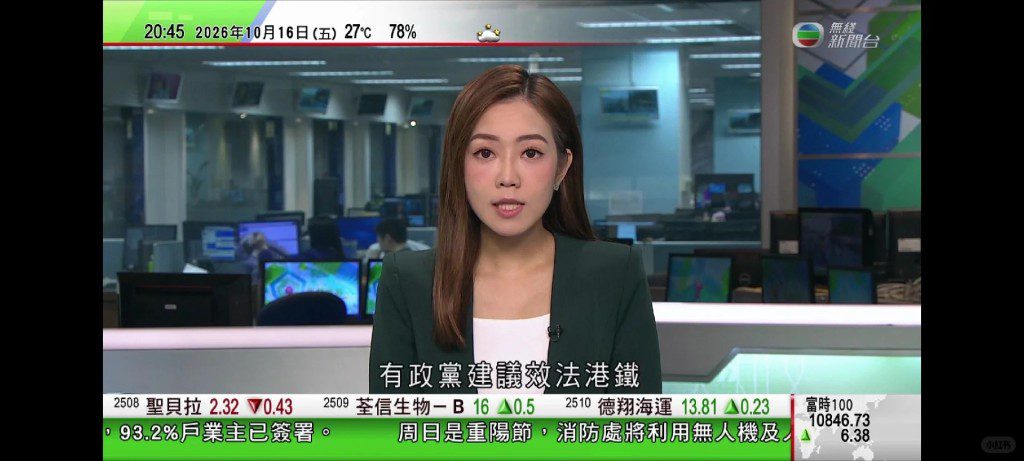有網民在10月16日的TVB新聞直播中,看見背景有男女主播在互動。