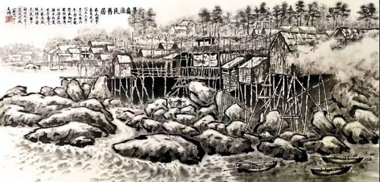 何兆鴻作品描繪華裔漁民舊居。受訪者提供