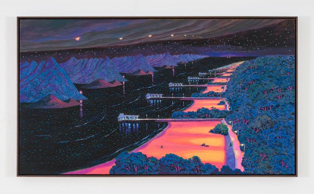Stephen於2023年創作的作品《千億個夜晚》,捕捉了燈影、水色與星光交織的美態。
