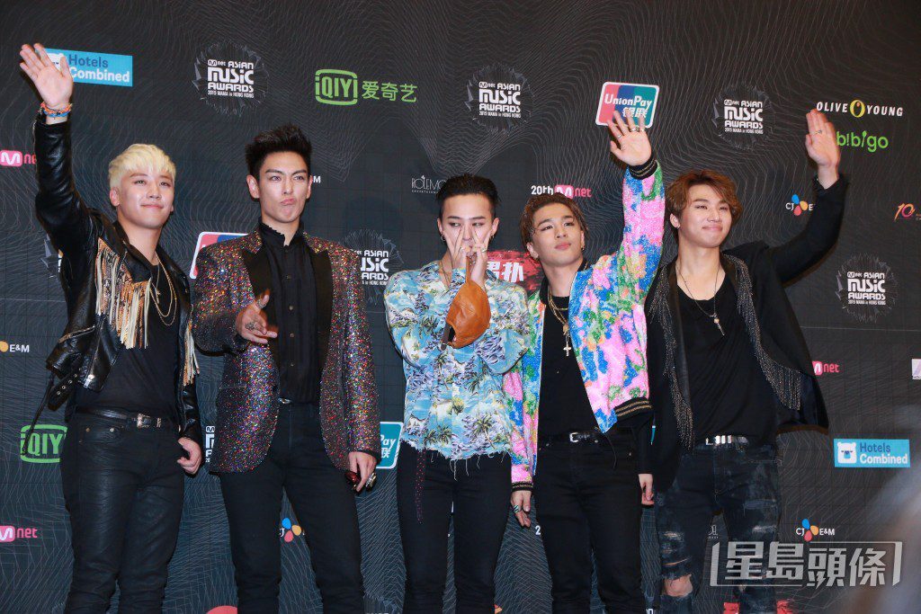 BIGBANG成員(左起)勝利、TOP、GD、太陽、大聲。