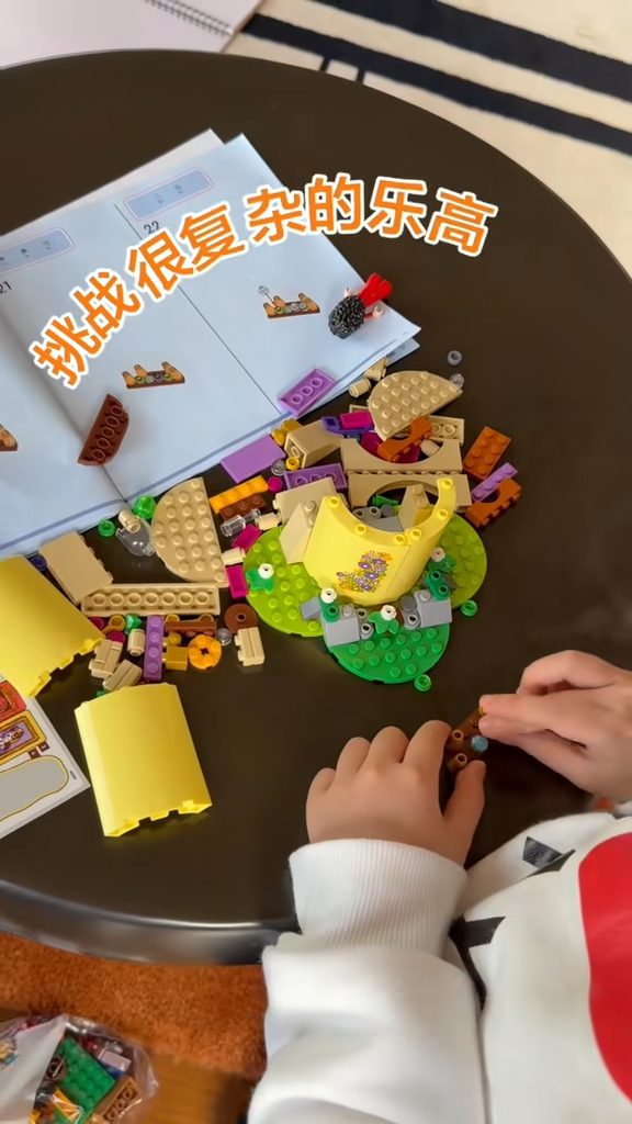 郭富城愛女在柔軟地毯上專心玩LEGO。